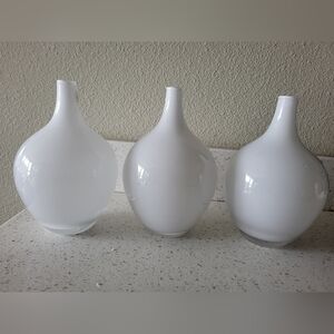 White Art Glass Vases — Set of 3
